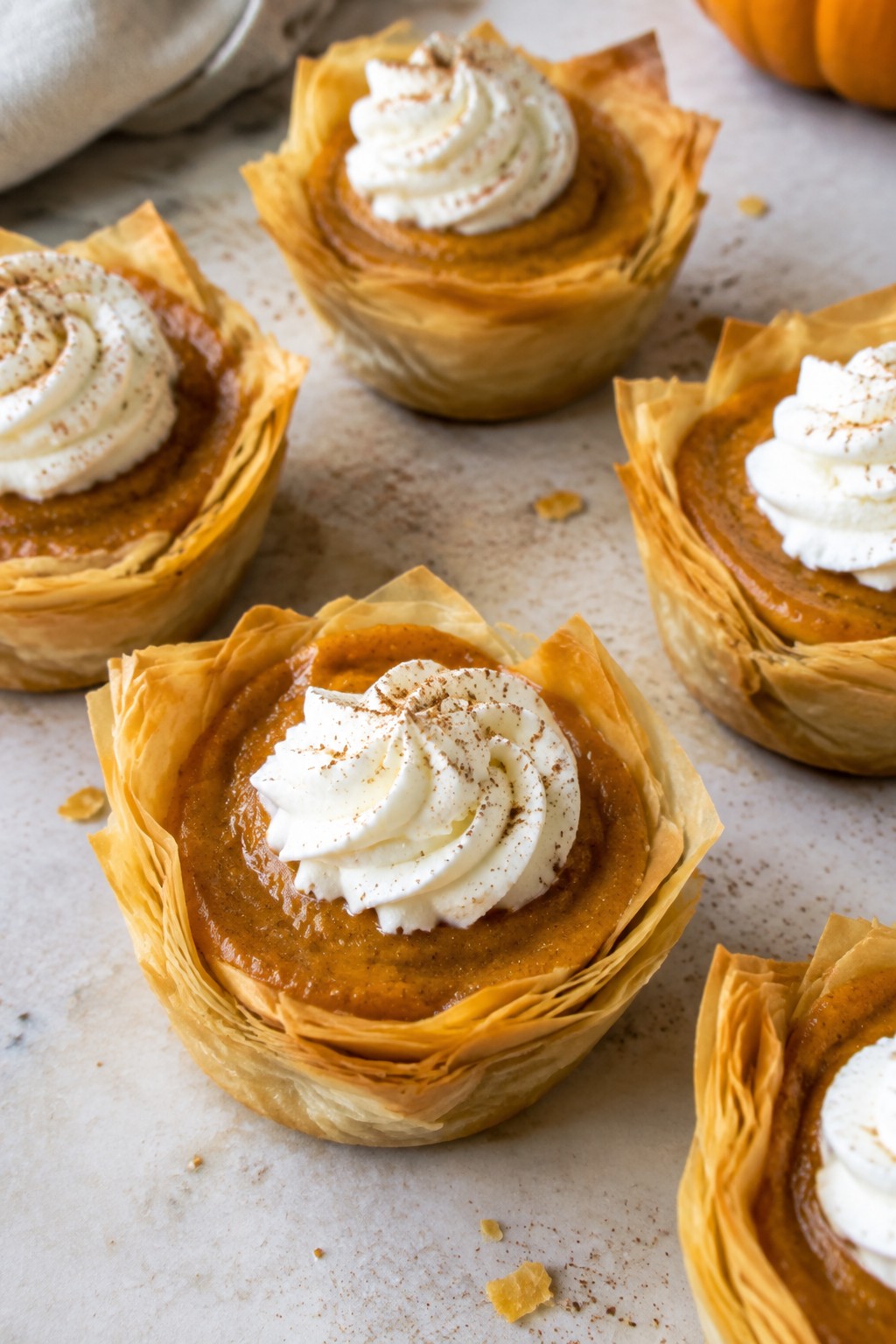 Pumpkin Pie Phyllo Bites with Whipped Cream