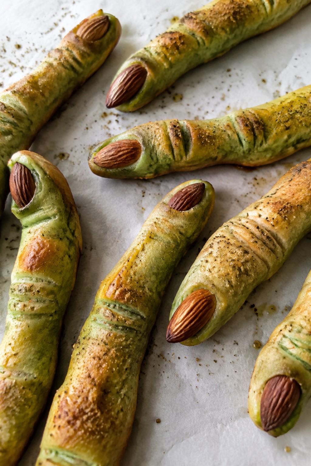 Witch Finger Breadsticks with Almond Nails