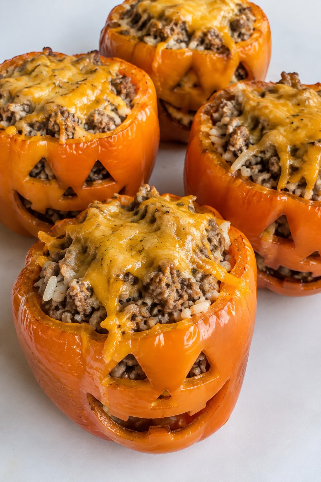 Jack-o'-Lantern Stuffed Bell Peppers
