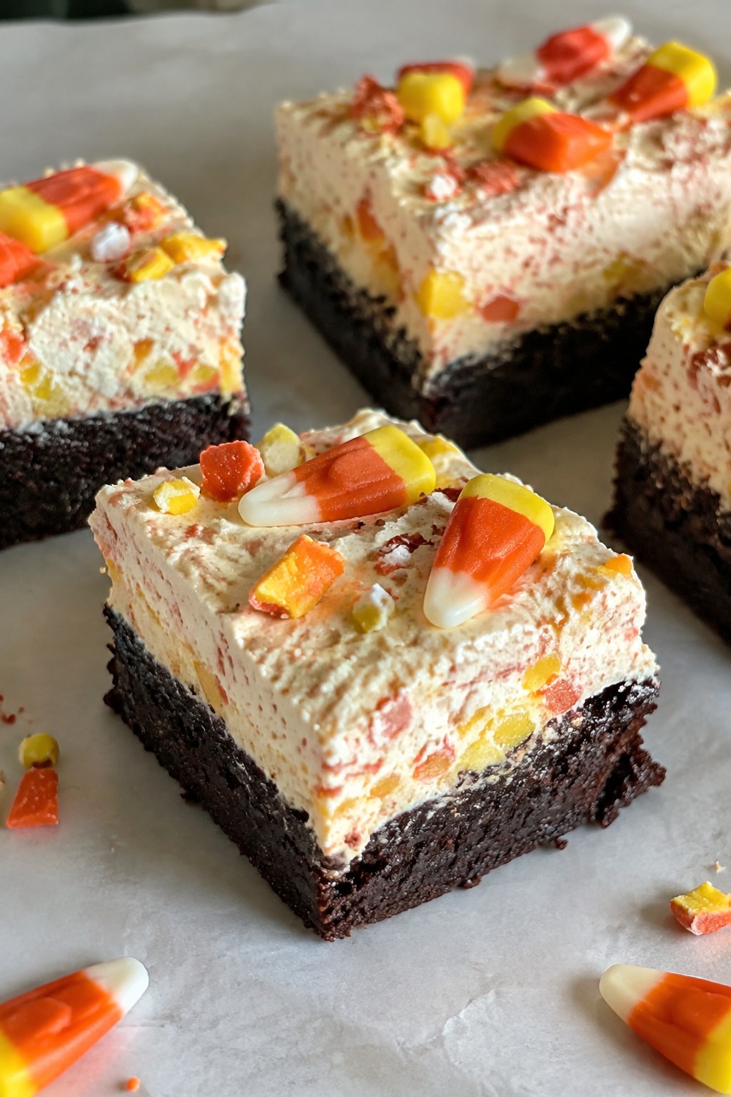 Candy Corn Mousse-Topped Brownie Bars