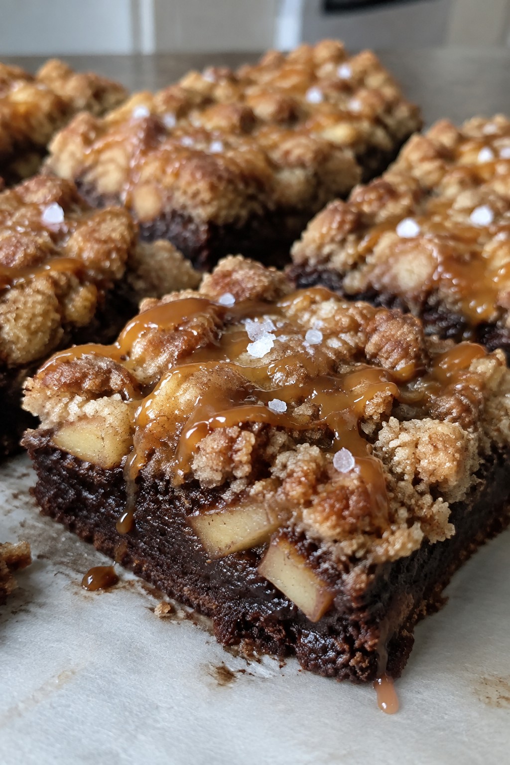 Salted Caramel Apple Streusel Brownies