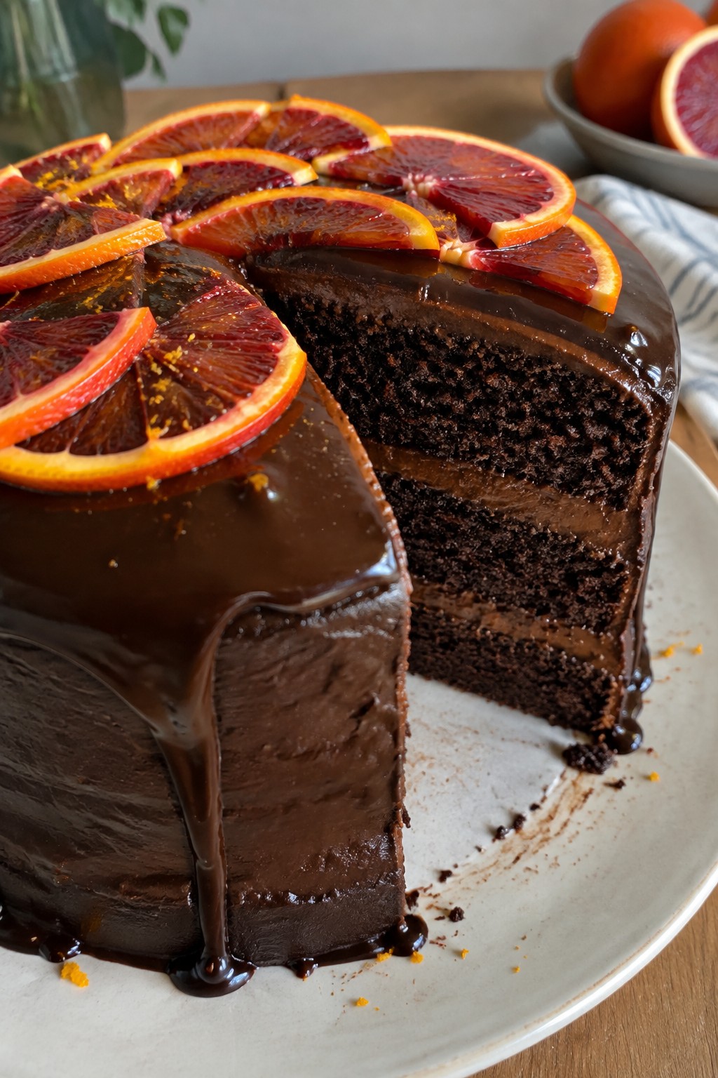 Dark Chocolate Blood Orange Layer Cake with Grand Marnier Ganache