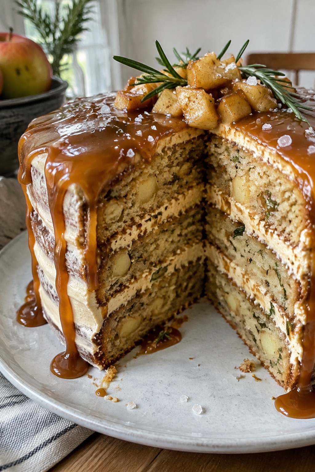 Salted Caramel Apple and Rosemary Layer Cake
