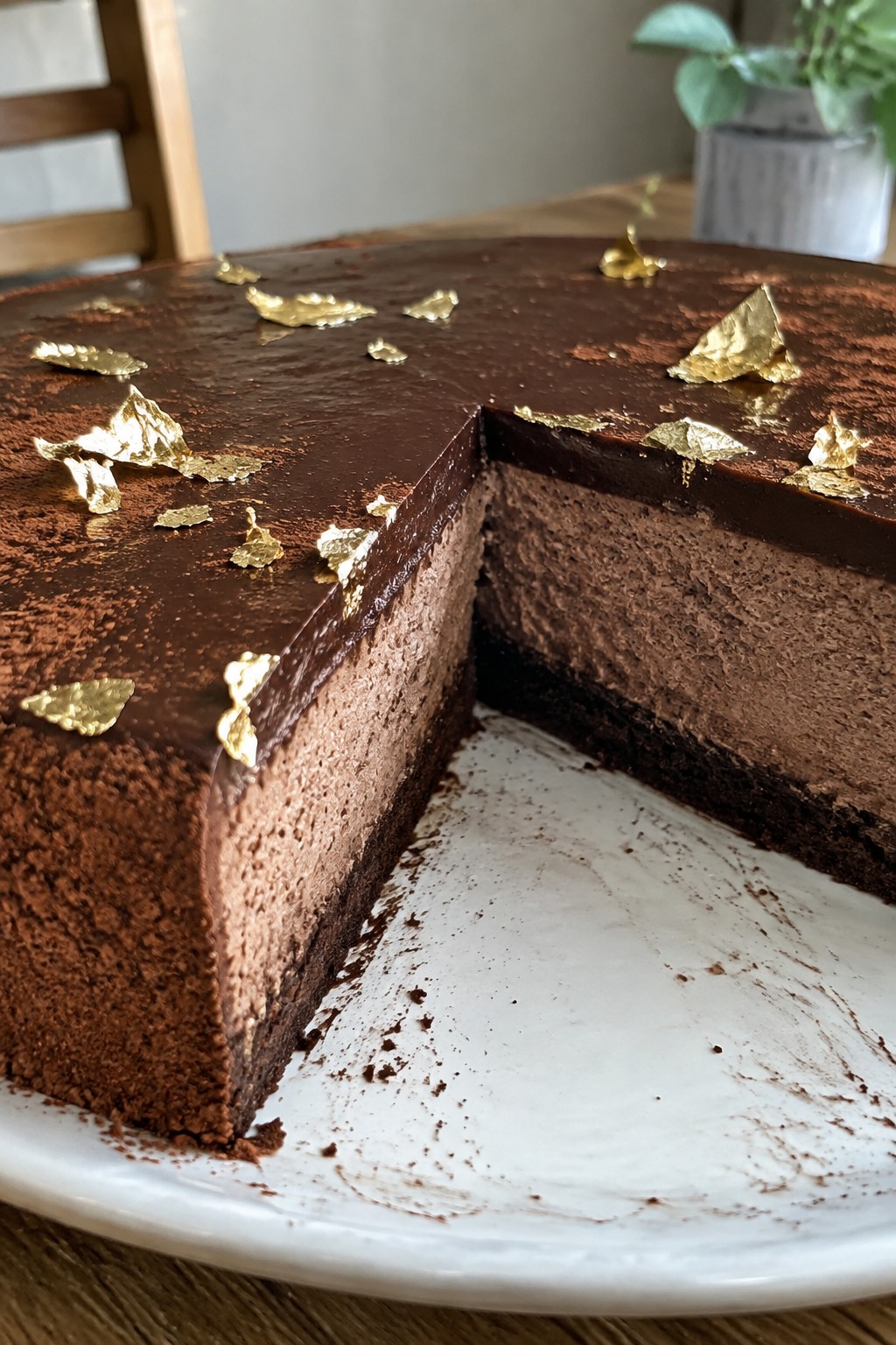 Truffle Chocolate Mousse Cake with Edible Gold Leaf