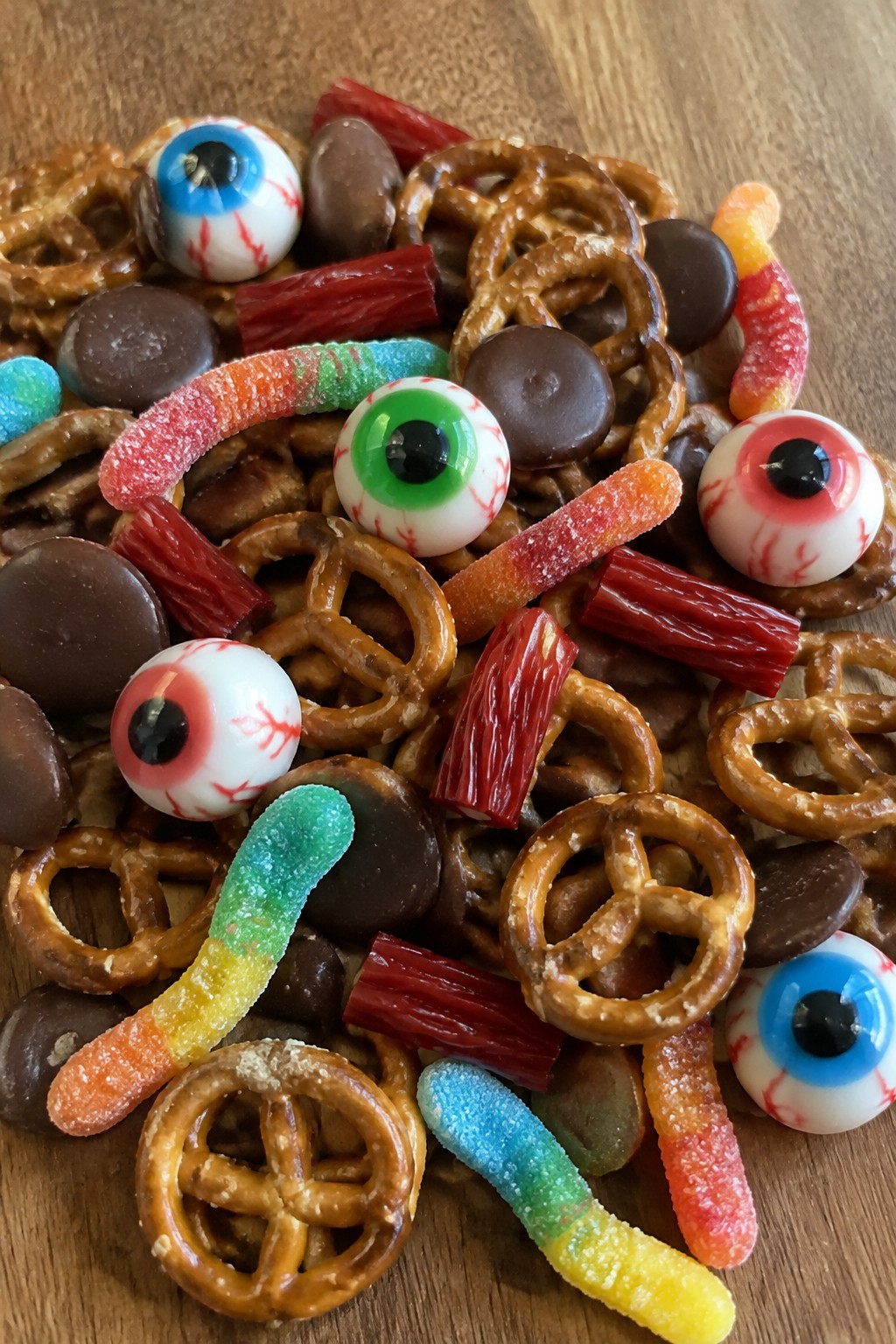 Monster Eyeball Gummy and Pretzel Board