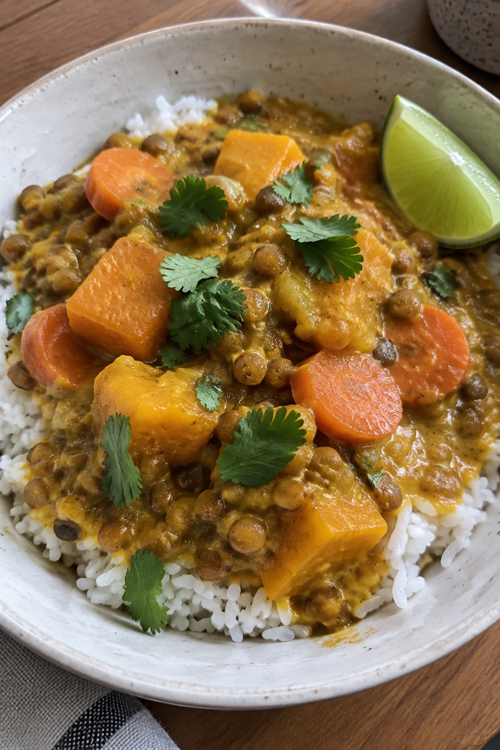 Crockpot Harvest Vegetable and Lentil Curry Bowls