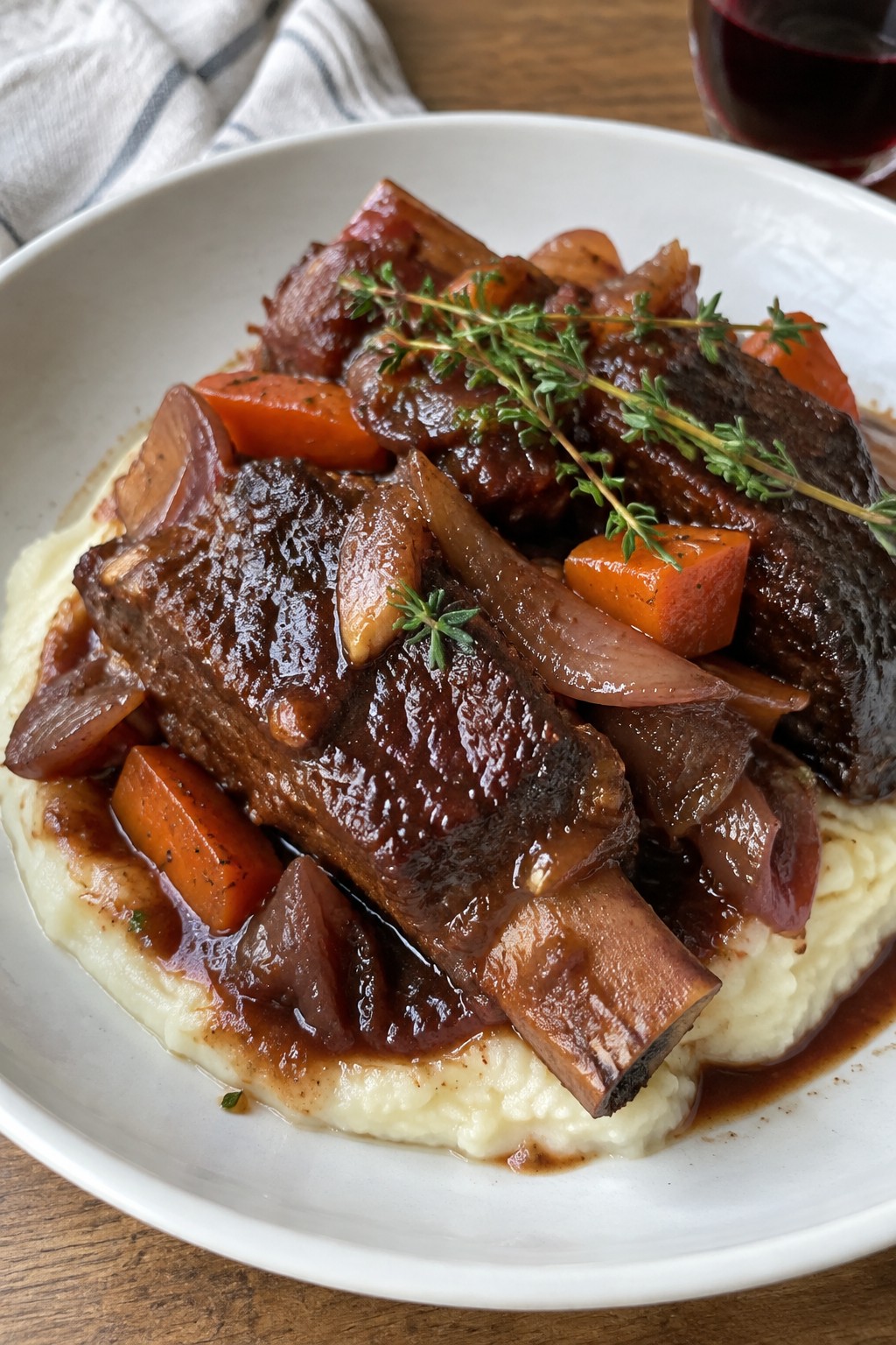 Slow Cooker Mulled Wine Braised Short Ribs with Mashed Parsnips