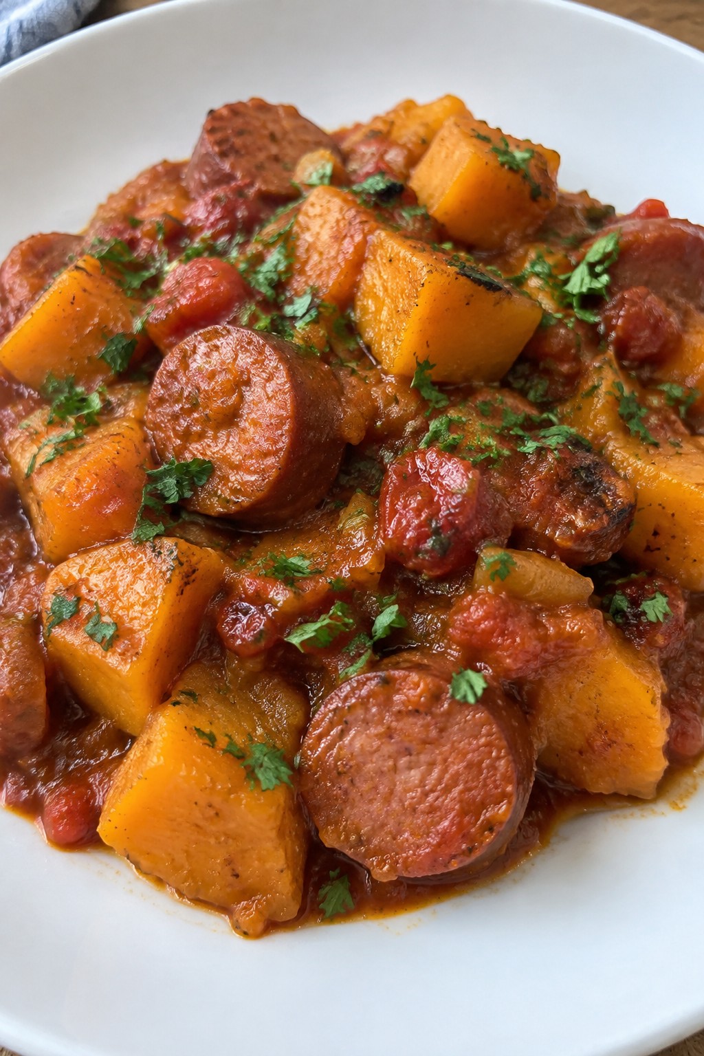 Slow Cooker Smoky Sausage and Butternut Squash Ragout