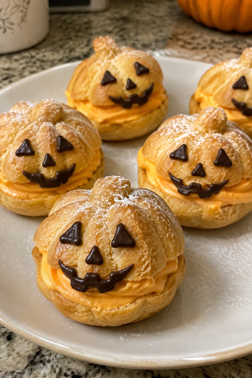 Jack-o'-Lantern Orange Cream Puffs