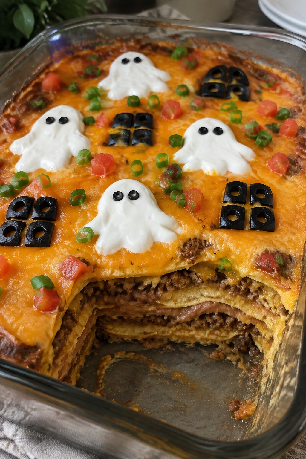 Haunted House Layered Taco Casserole