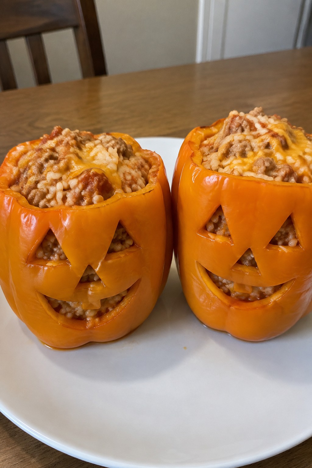 Jack-O'-Lantern Stuffed Peppers with Rice