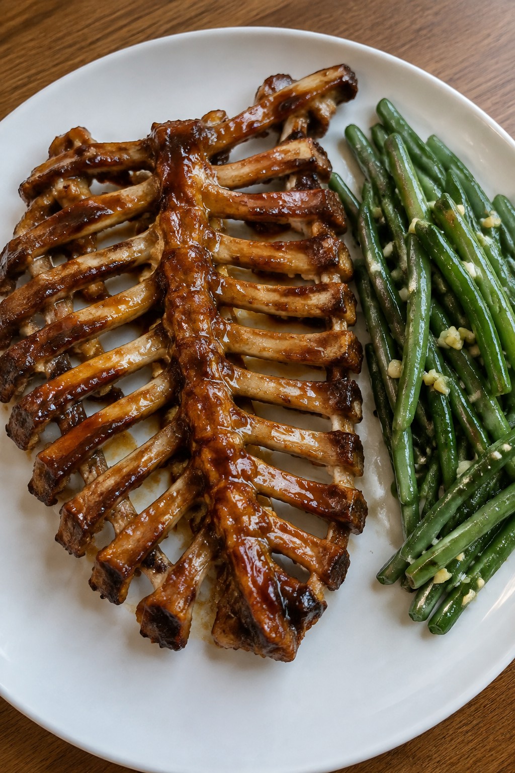 Skeleton Ribs with Maple Glaze and Green Beans