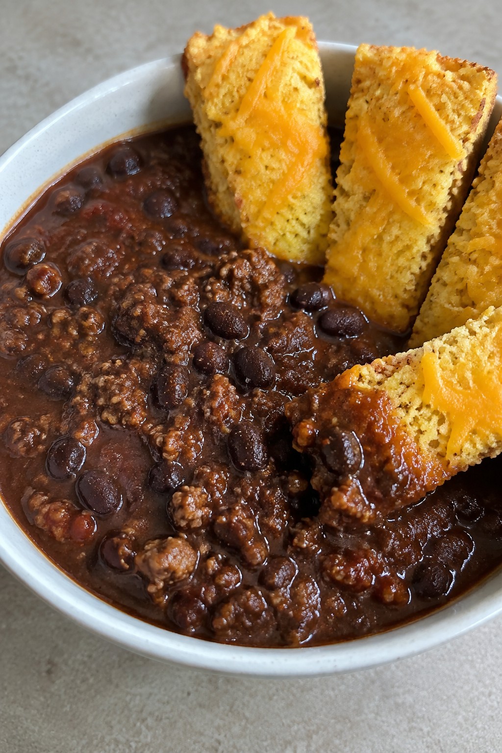 Witch's Cauldron Beef Chili with Cornbread Dippers