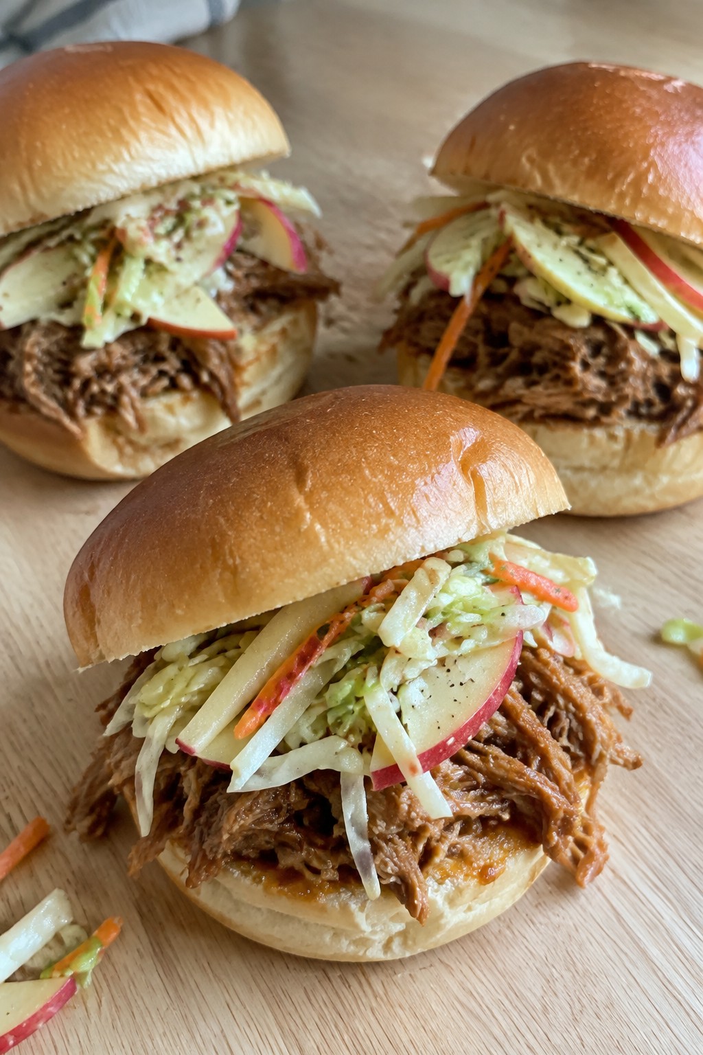 Apple Cider Pulled Pork Sliders with Apple Slaw