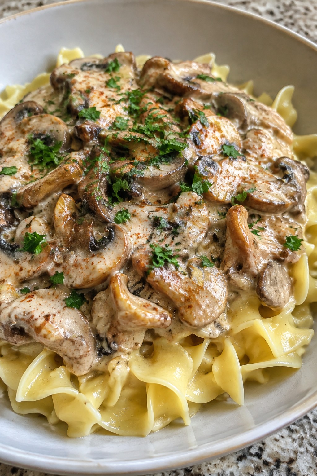 Creamy Wild Mushroom Stroganoff with Buttered Egg Noodles