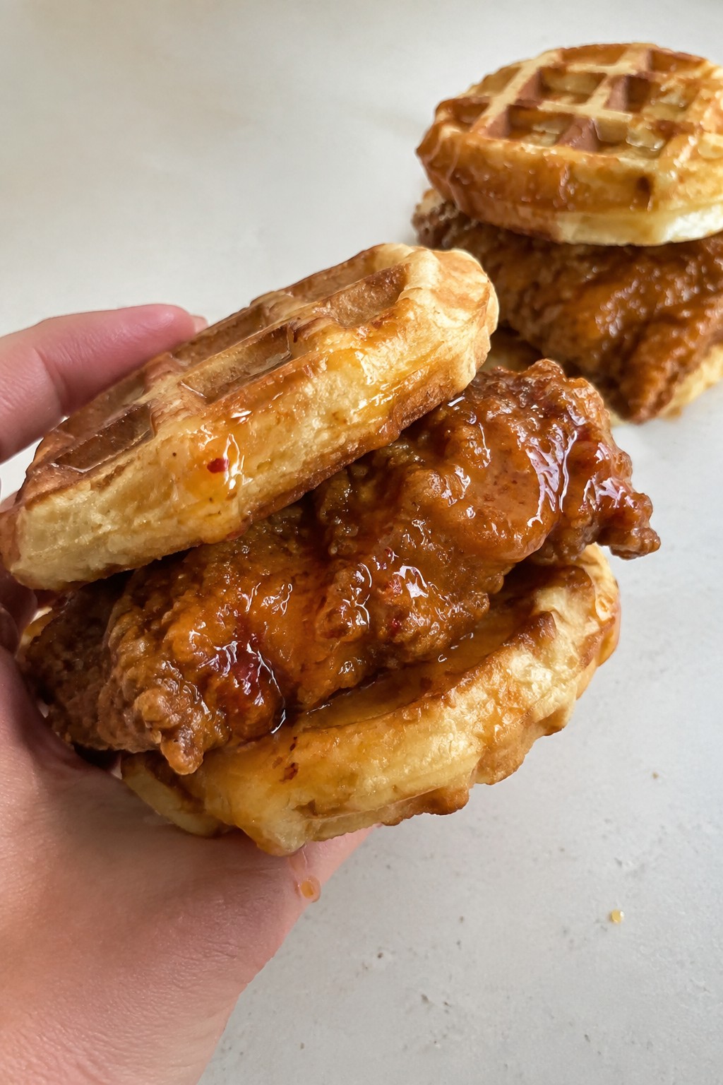 Crispy Fried Chicken and Waffle Sliders with Hot Honey