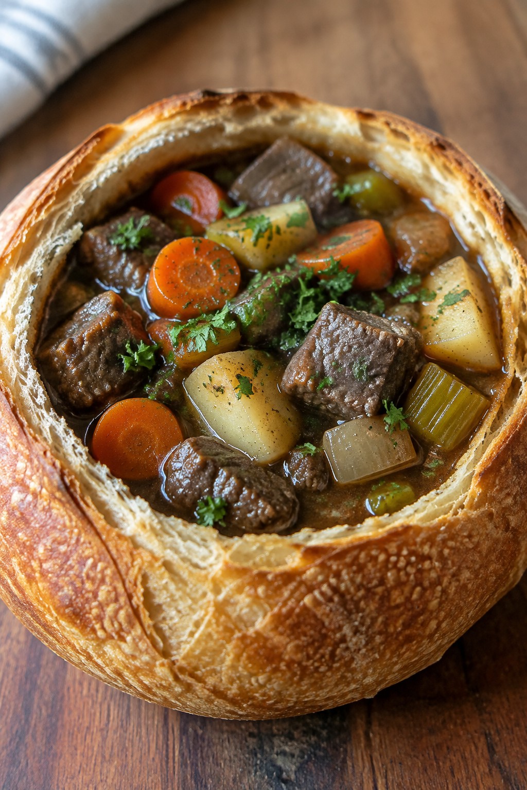Witch's Cauldron Beef Stew Served in Sourdough Bread Bowls
