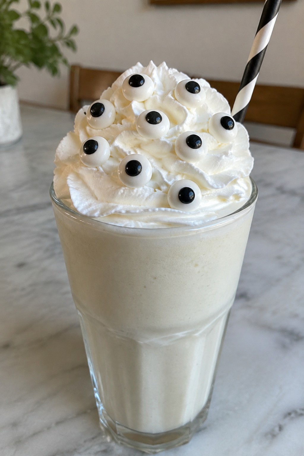 Ghostly Vanilla Milkshake with Candy Eyes