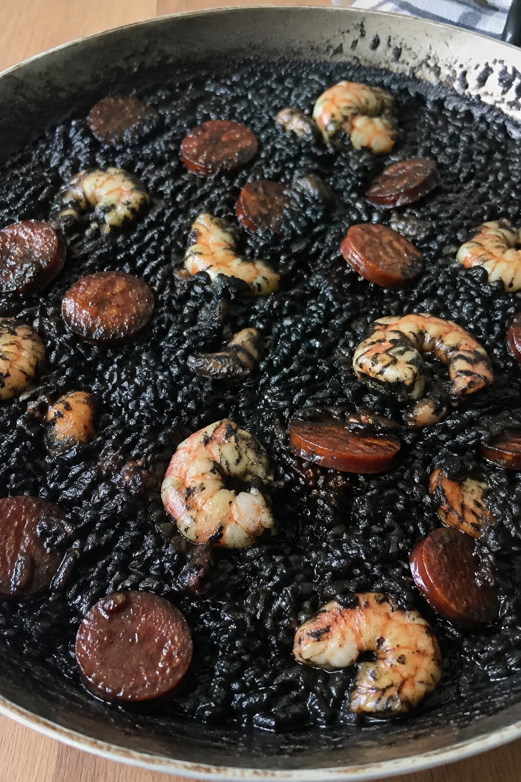 Creepy Crawly Squid Ink Paella with Chorizo and Shrimp