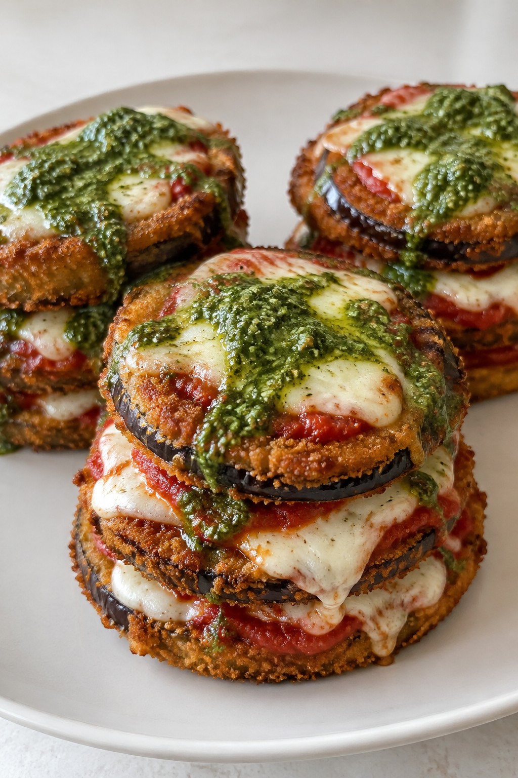 Eerie Eggplant Parmesan Stacks with Basil Pesto