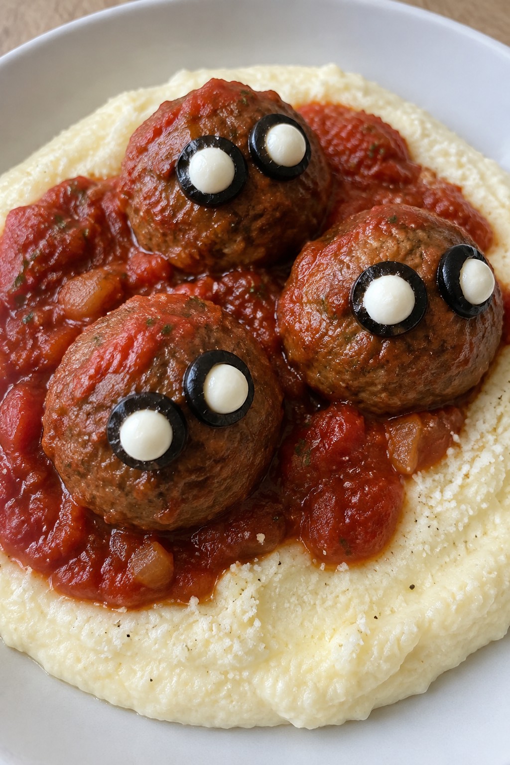 Monster Meatball Marinara over Creamy Polenta