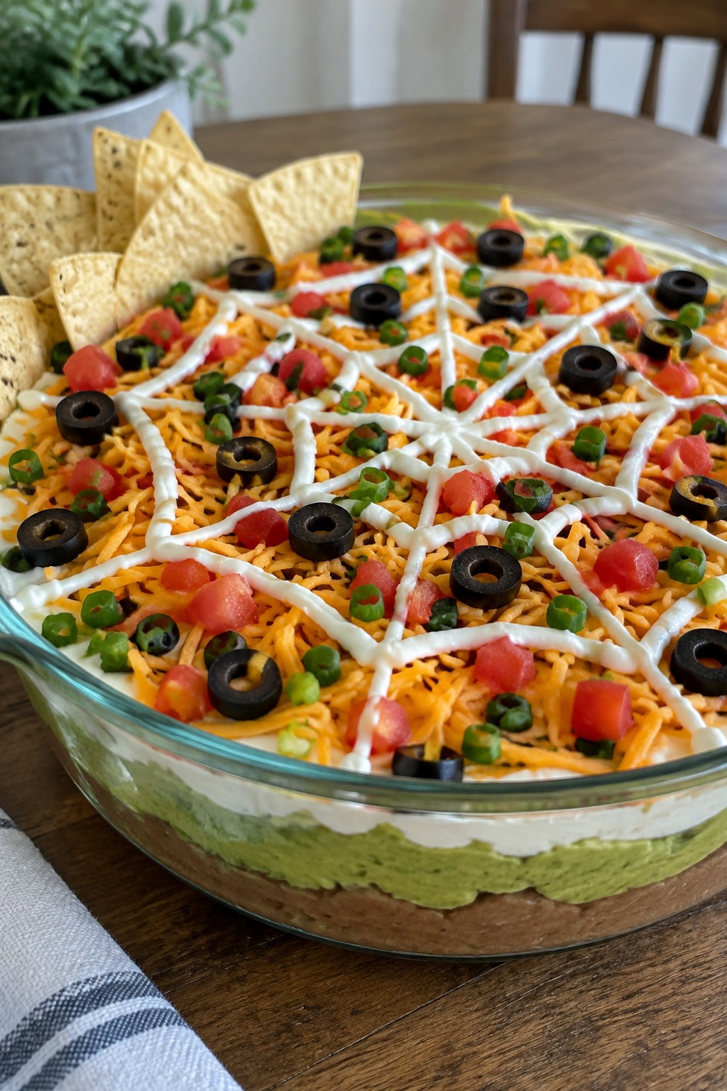 Spiderweb Seven-Layer Dip with Tortilla Chips