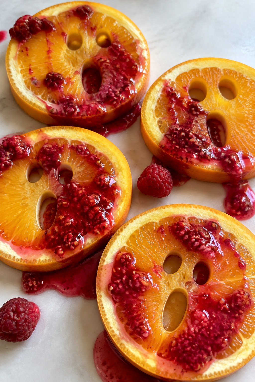 Citrus Ghost Faces with Raspberry Drizzle