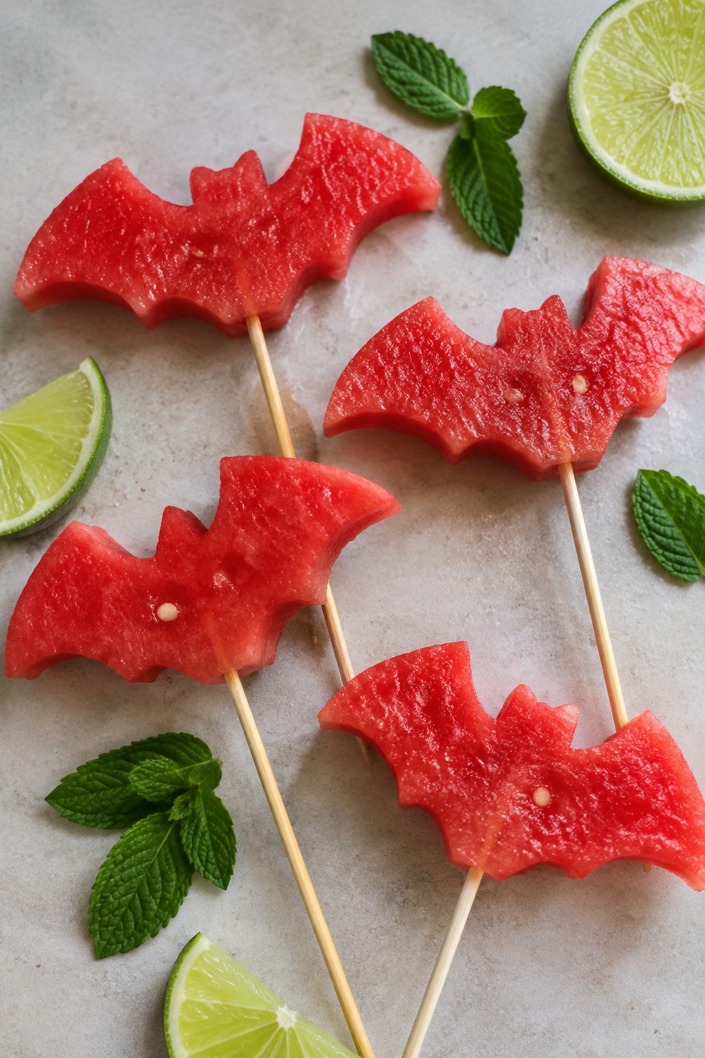 Fresh Watermelon Bat Wings on Skewers