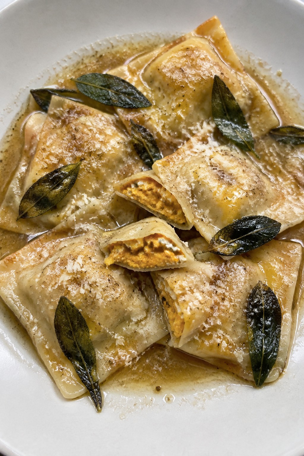 Pumpkin Ricotta Ravioli in Sage Brown Butter Sauce
