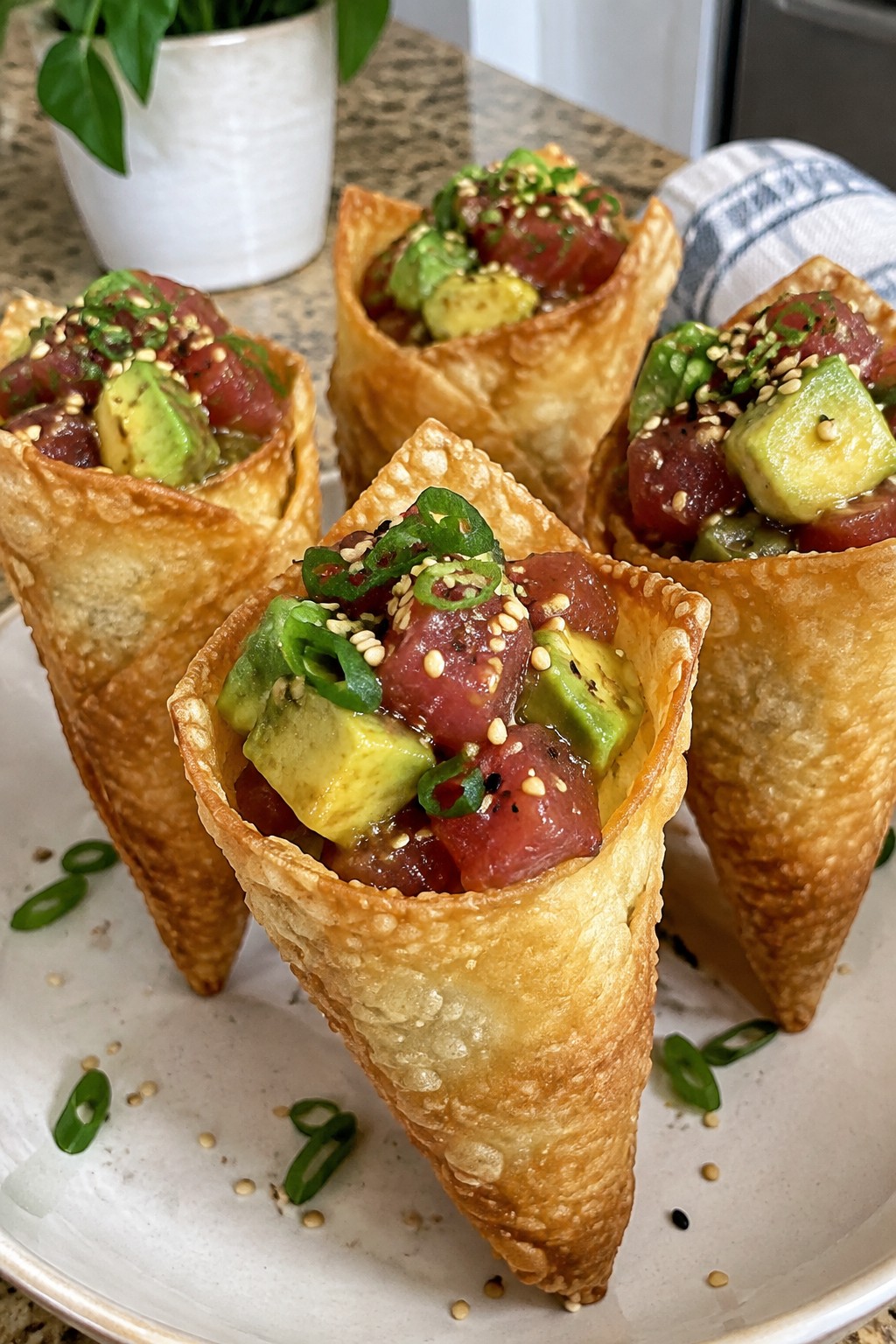 Spicy Tuna Tartare Cones with Avocado and Sesame