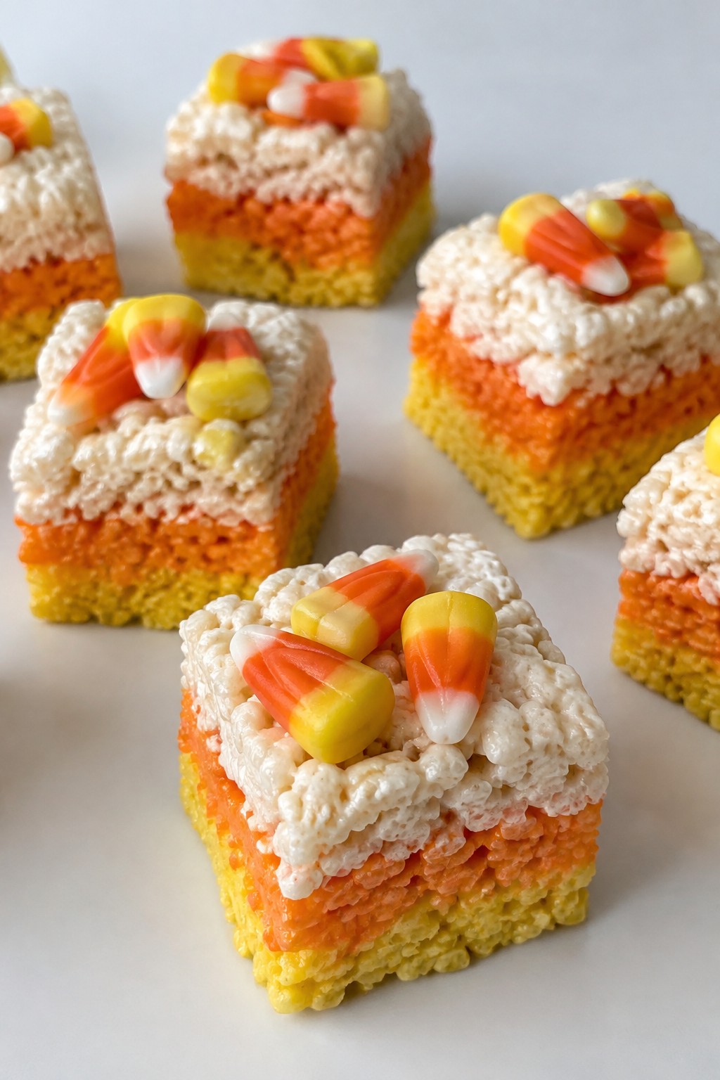 Candy Corn Layered Rice Krispie Treat Bites