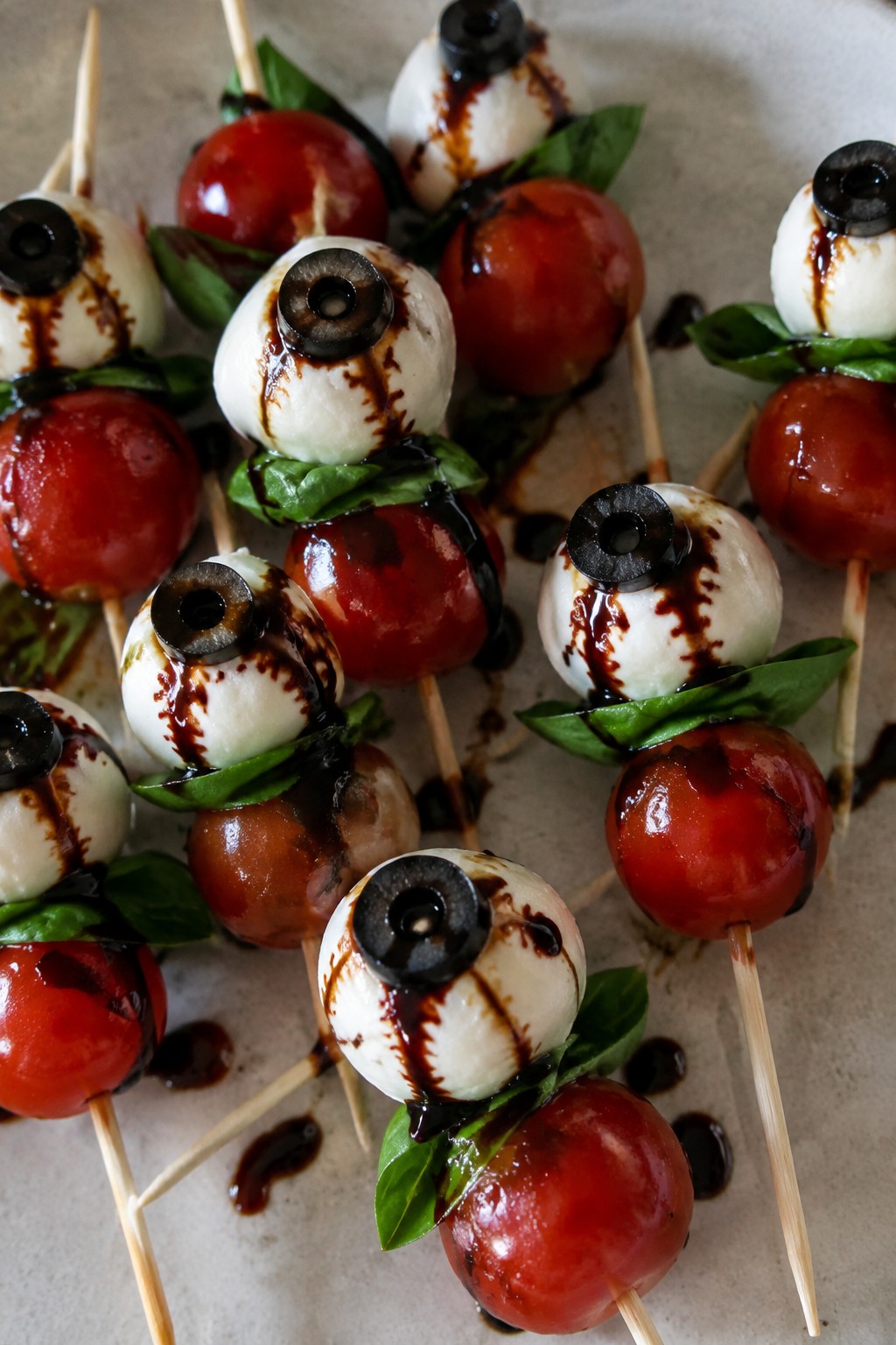 Bloody Eyeball Caprese Skewers