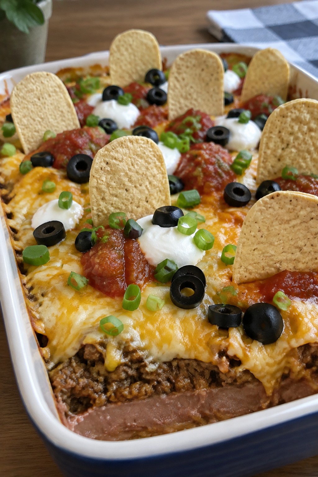 Graveyard Taco Dip with Tortilla Chips