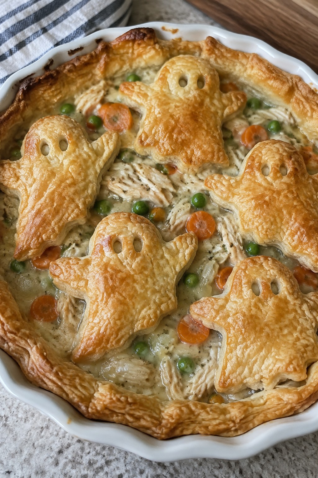 Ghostly Garlic Chicken Pot Pie with Flaky Pastry Top