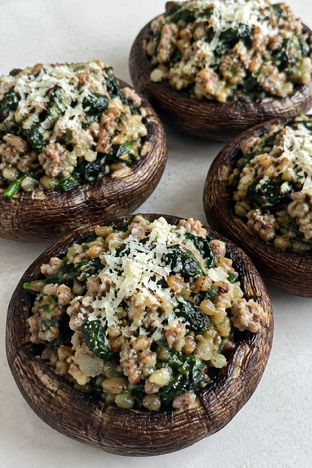 Spooky Stuffed Portobello Mushrooms with Turkey and Farro