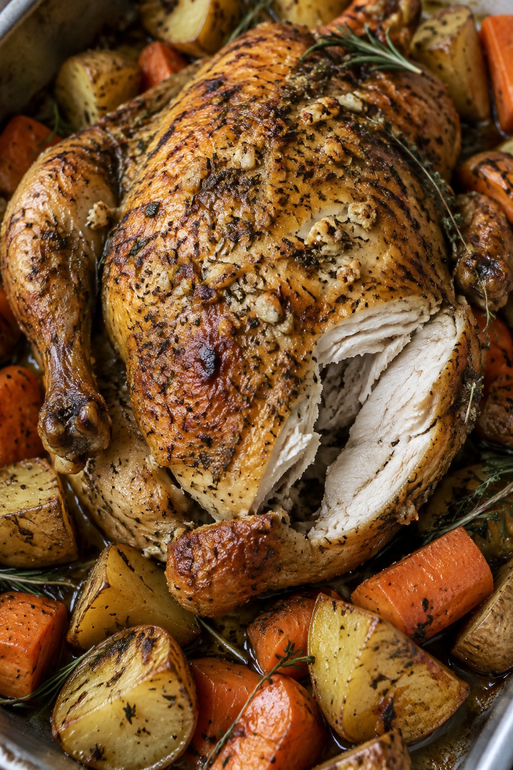 Vampire Slayer Garlic Herb Roasted Chicken with Carrots and Potatoes
