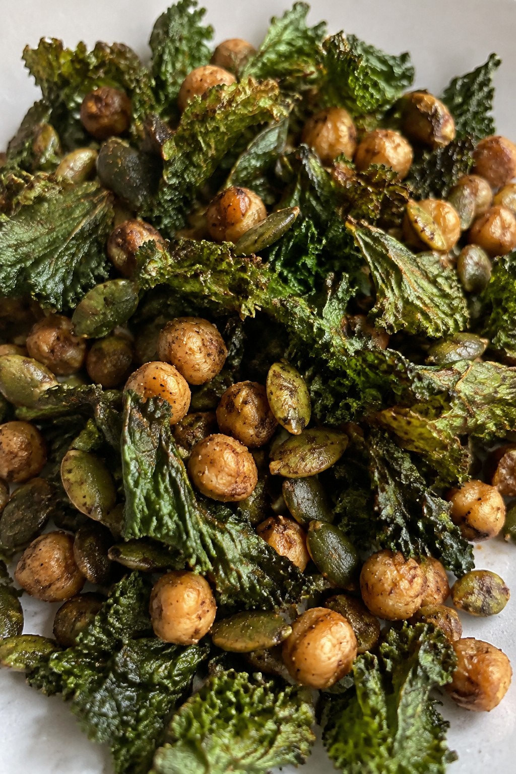 Baked Kale Chip Cauldron Mix with Roasted Chickpeas