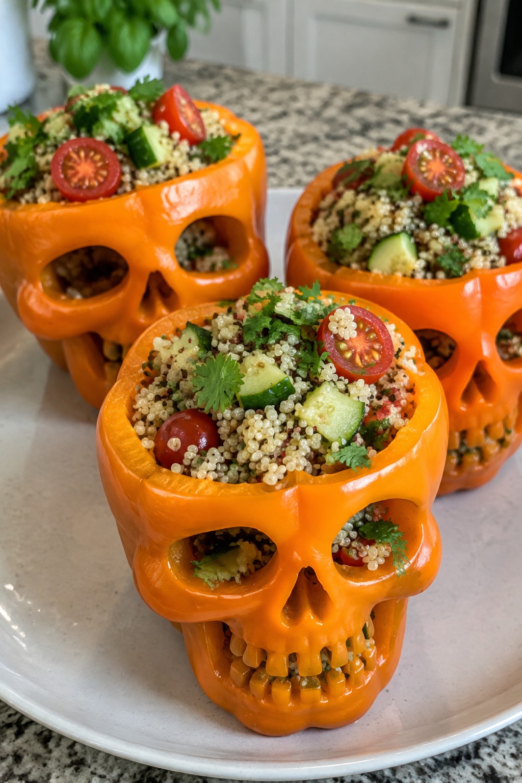 Bell Pepper Skull Cups Stuffed with Quinoa Salad