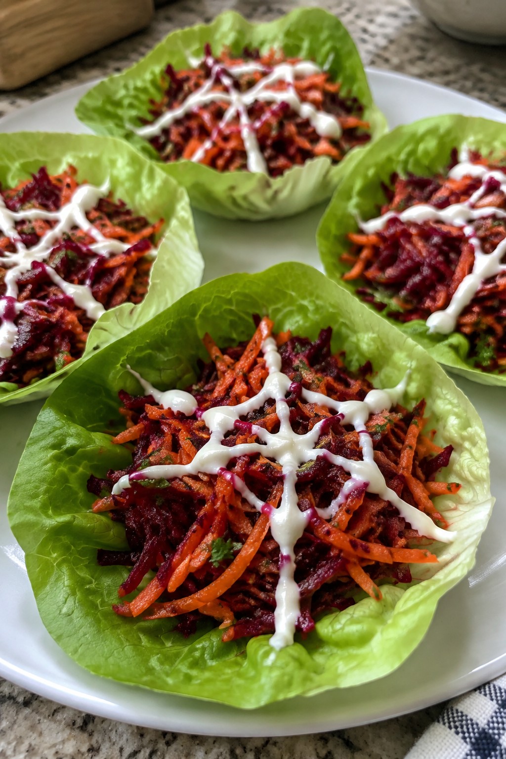Carrot and Beet Spiderweb Salad Cups