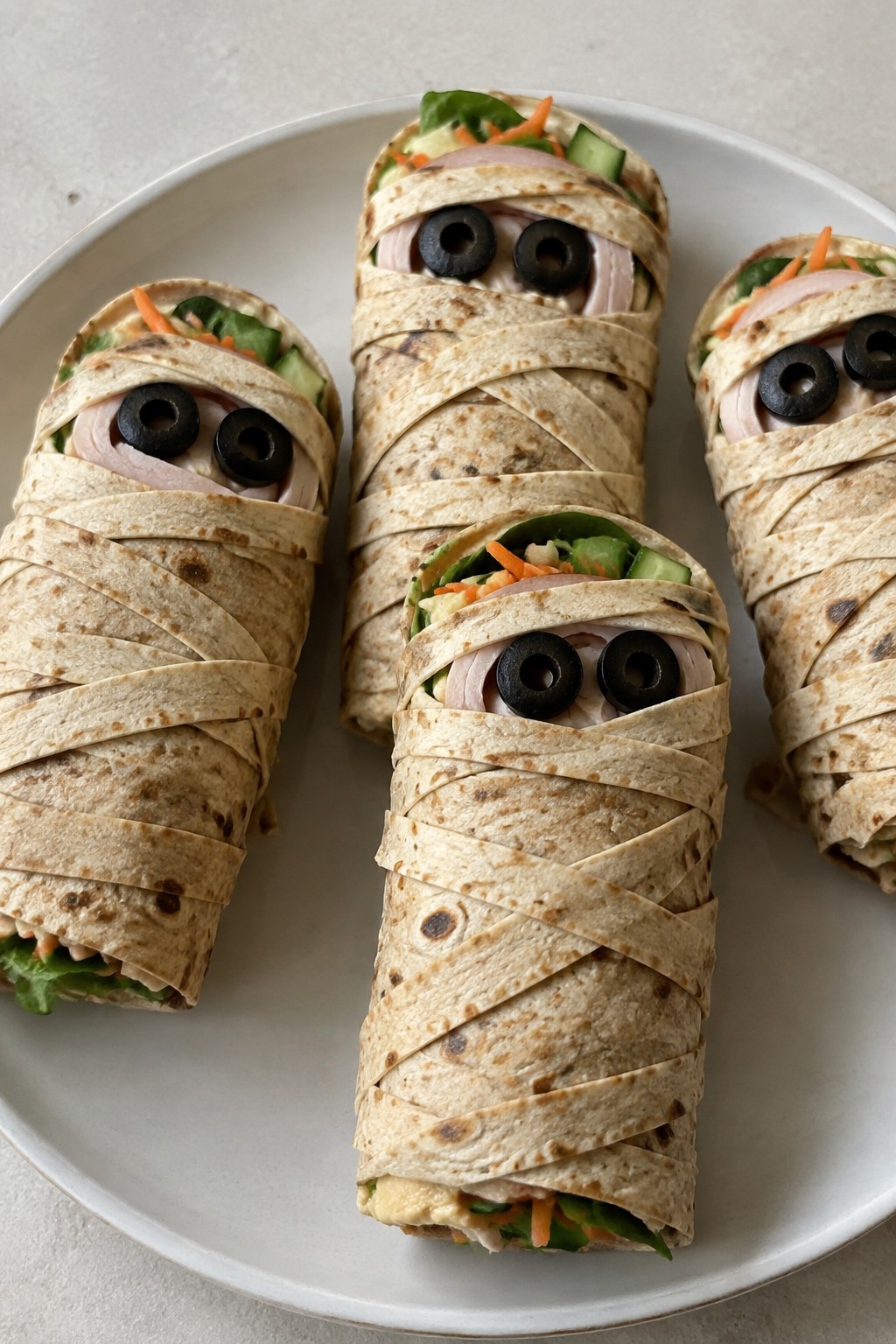 Whole Wheat Mummy Wraps with Turkey and Veggies