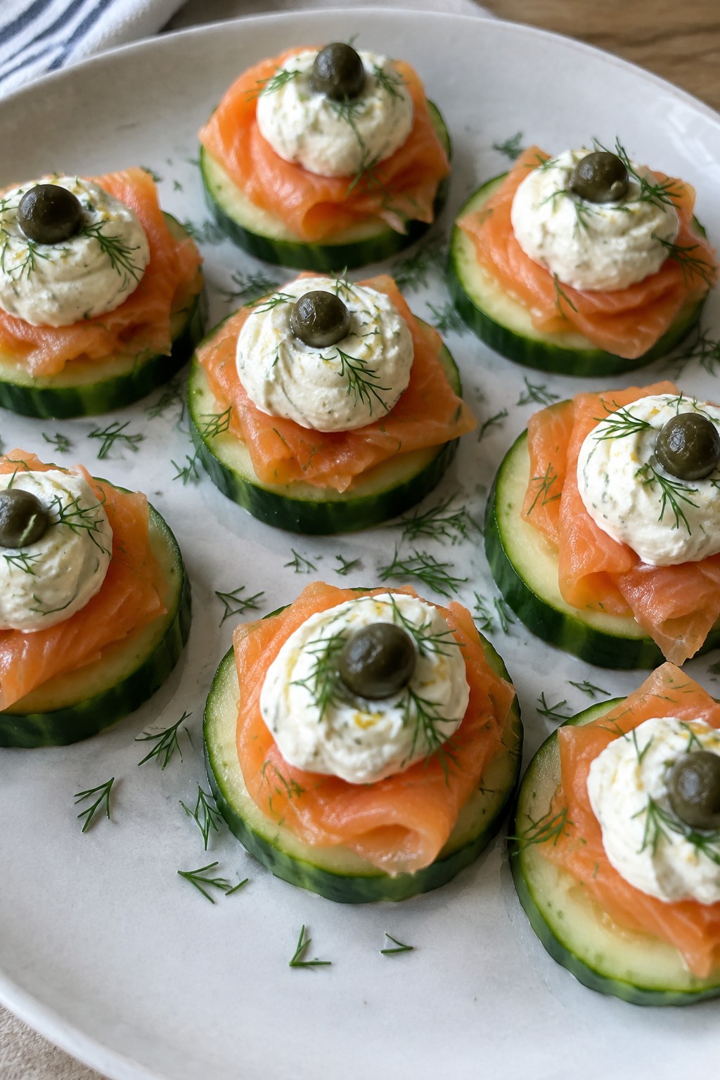 Smoked Salmon Eyeball Canapés on Cucumber Rounds