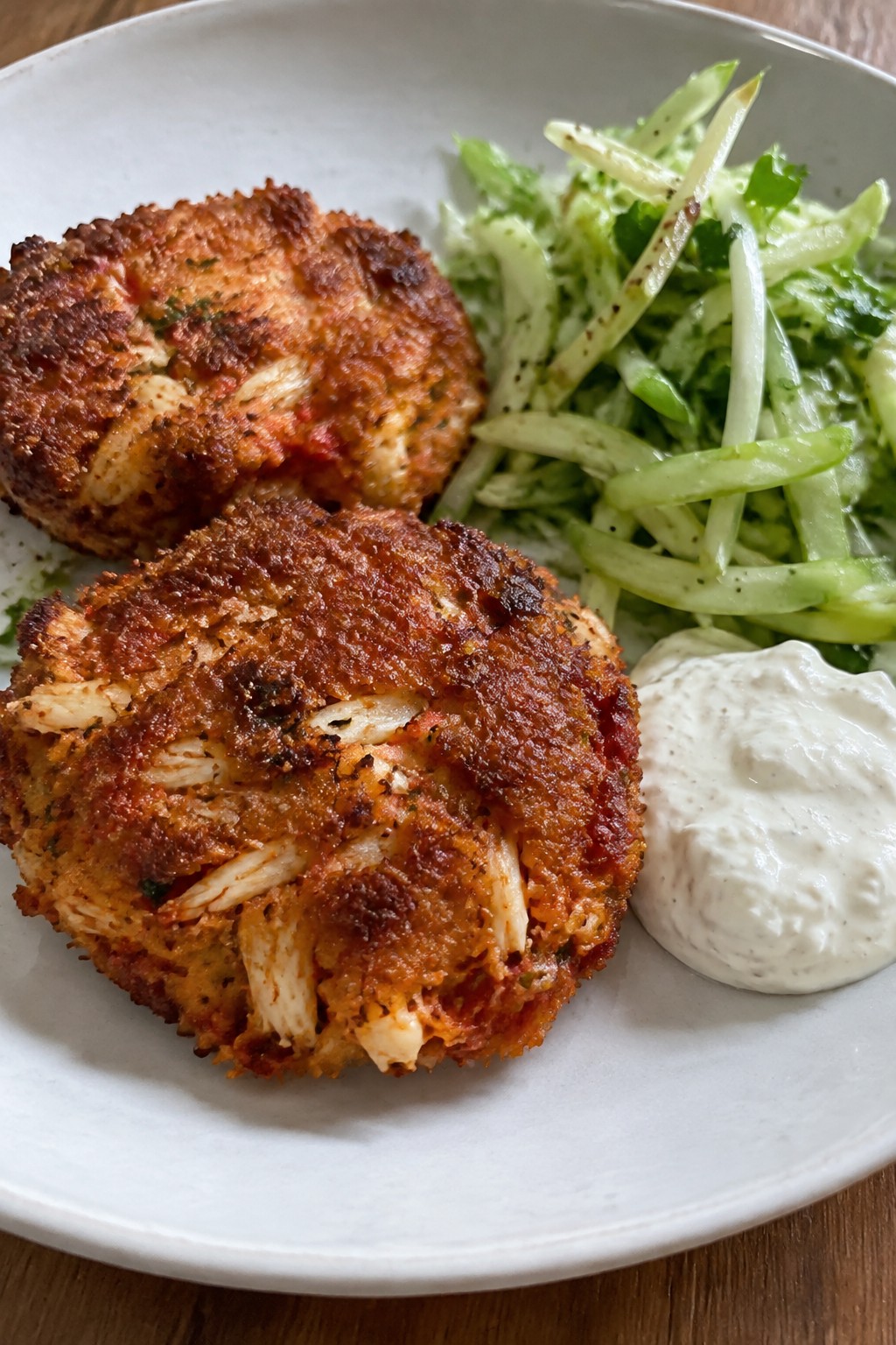 Bloody Mary Crab Cakes with Horseradish Aioli and Celery Slaw