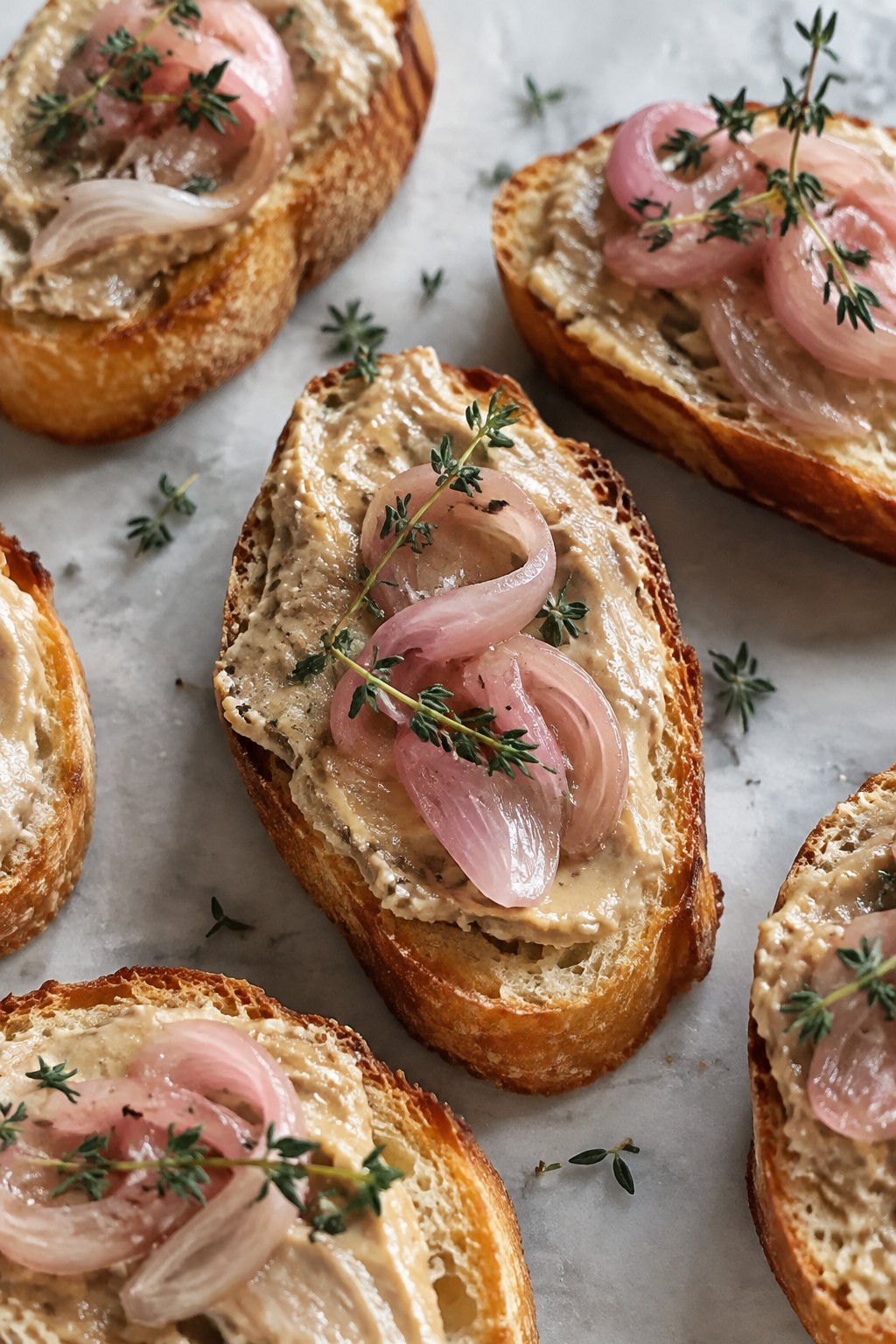 Bone Marrow Crostini with Pickled Shallots and Thyme