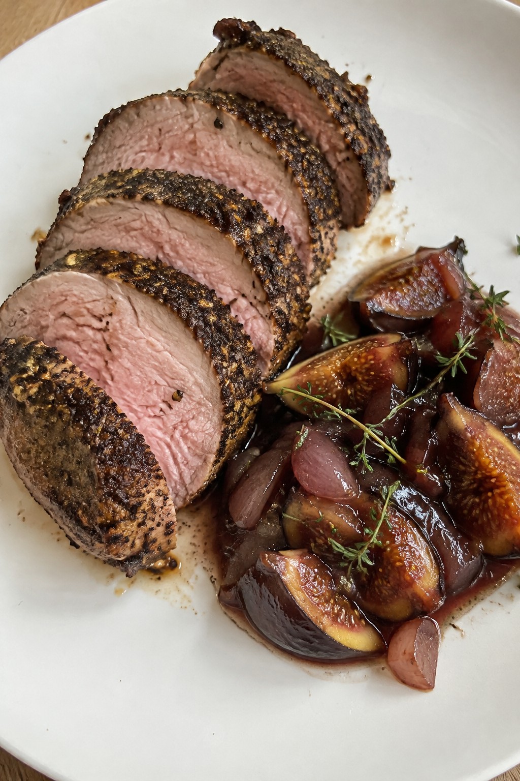 Espresso-Rubbed Pork Tenderloin with Fig and Port Compote