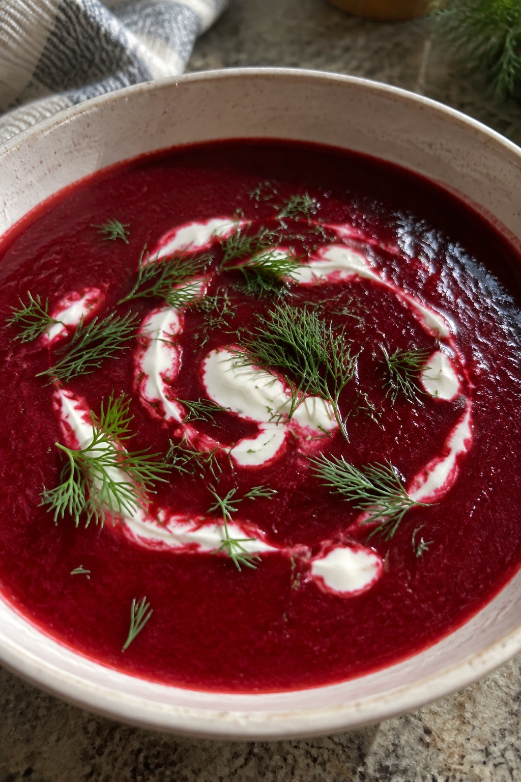 Roasted Beet and Vodka Borscht with Crème Fraîche Swirls