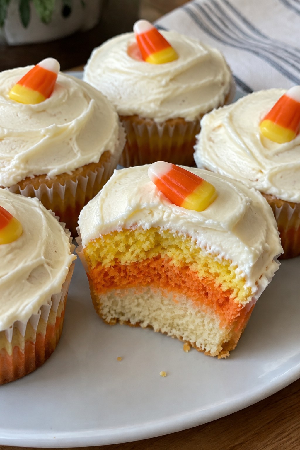 Candy Corn Layer Swirl Cupcakes