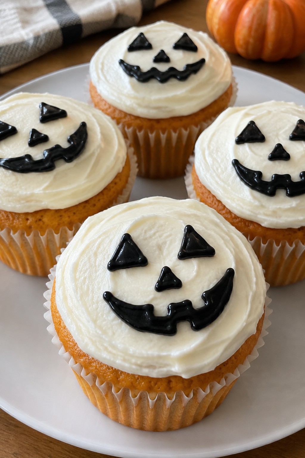 Jack-o'-Lantern Orange Cream Cheese Cupcakes