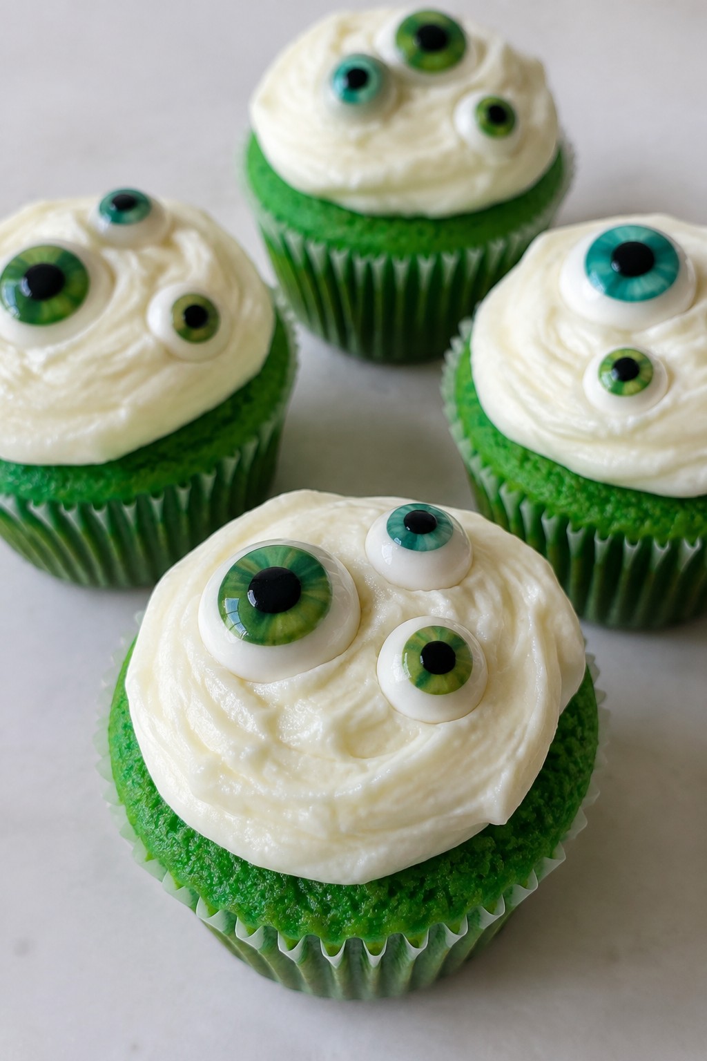 Monster Eyeball Green Velvet Cupcakes